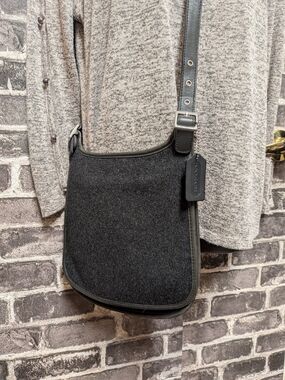 Coach 9470 Black Wool Crossbody with Leather Trim